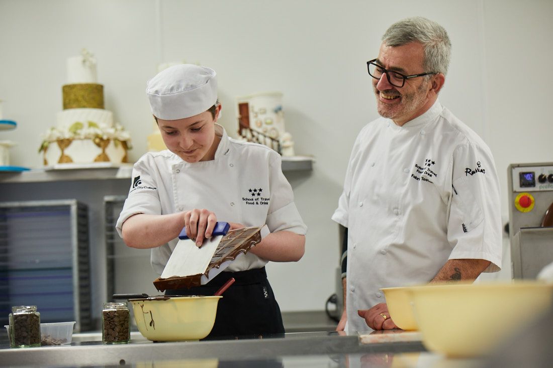 LCC Food and Drink Student making chocolate shapes